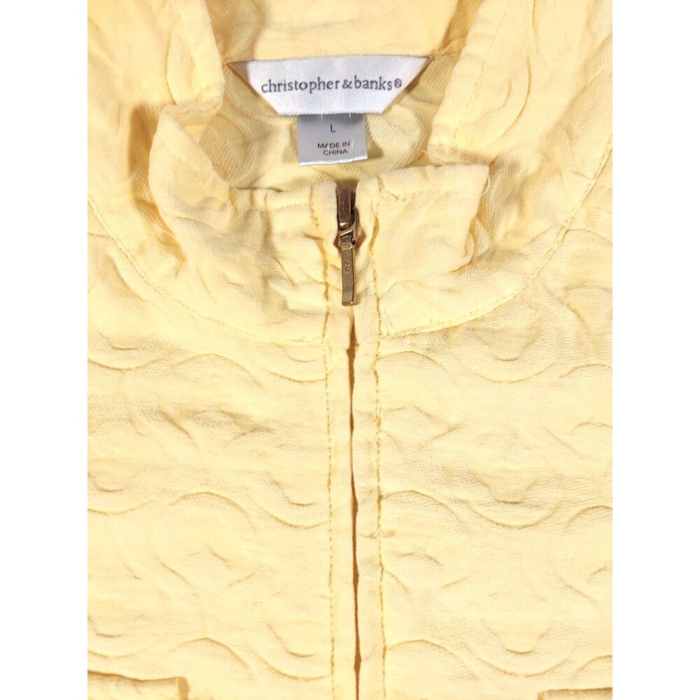 Christopher & Banks Jacket Womens Large Yellow Textured Floral Zip Lightweight - Picture 3 of 11